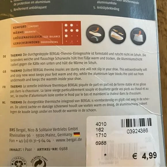 Bergal Thermo Insulated Kids Unisex Insoles with Wool Size 11 NWT - Picture 2 of 6